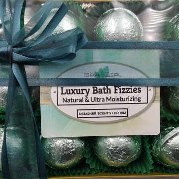 Designer Scents Bath Bomb Gift Set for Men with 12 foil-wrapped 2.5 oz bath bombs, ultra-moisturizing, great for dry skin, makes a nice gift