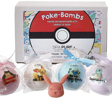 POKEMON Bath Bombs For Kids With Surprise Toys Inside (Pokemon) USA made, Natural, Organic XL 5 oz Gift Set For Girls/Boy