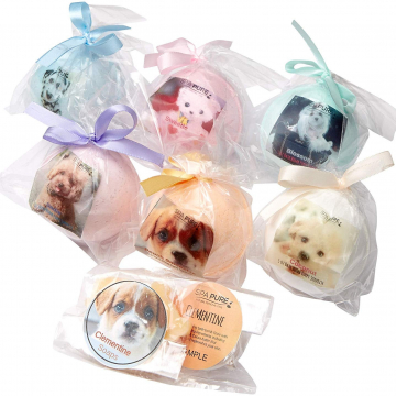 Adorable Kids Bath Bomb Gift Set, 6 Bath Bombs with (ADOPT-A-PUPPY) toys inside, natural ingredients, will not stain the tub