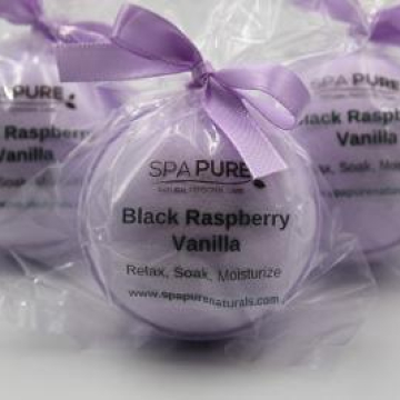 3 XL bath bombs in Black Raspberry Vanilla fragrance, gift bag bath fizzies, great for dry skin, shea, cocoa, 7 ultra rich oils