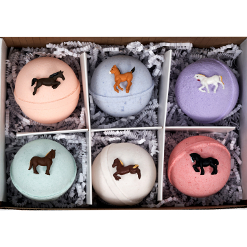 Spa Pure WILD HORSES Bath Bombs: for kids with 6 XL bath bombs with surprise horses inside, U.S.A. Made, Handmade, natural ingredients